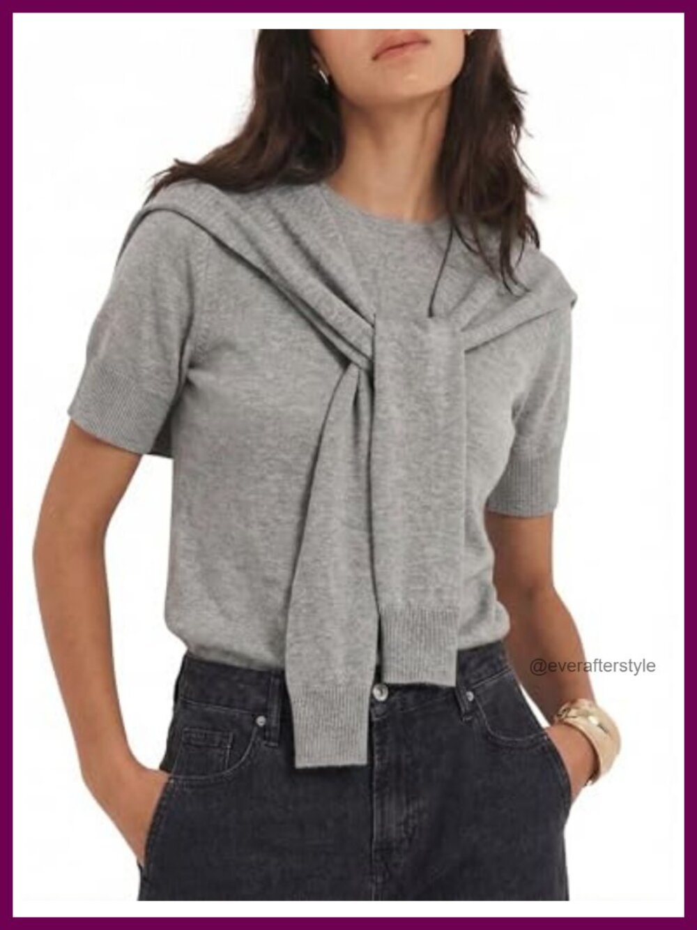 Women's Knit Shawl Crop Top Pullover Tee Soft Lightweight Short Sleeve